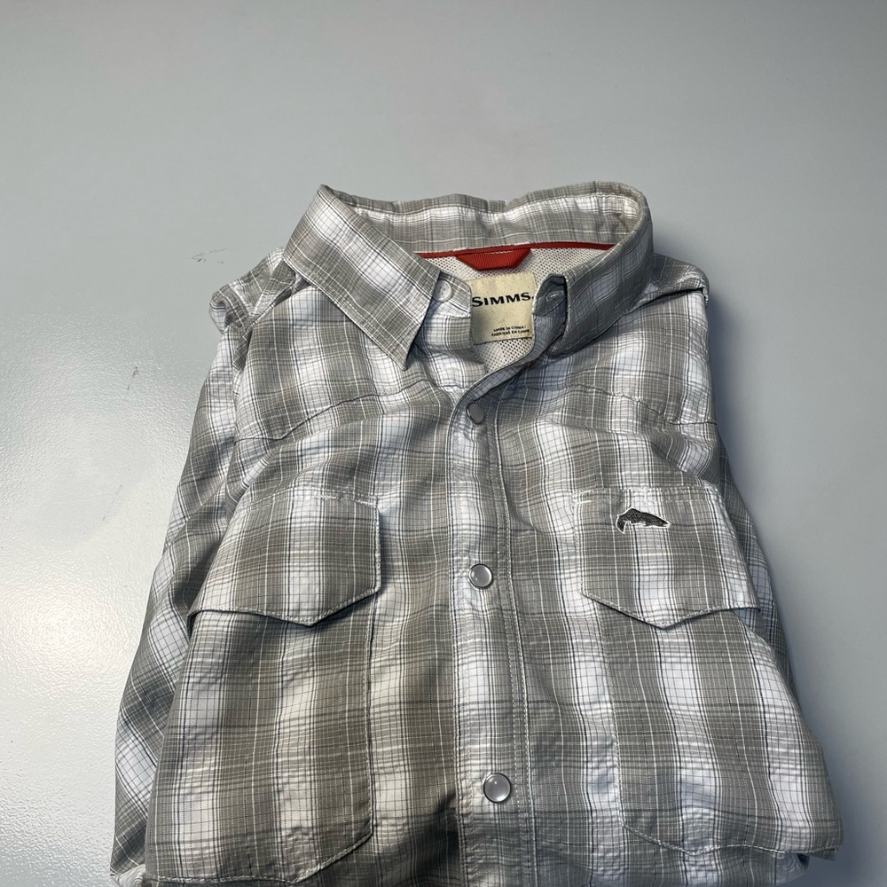 Simms Big Sky Gray Plaid Men's Shirt L.